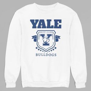 NWT Yale Bulldogs Established 1701 Shield Banner Sweatshirt WHITE